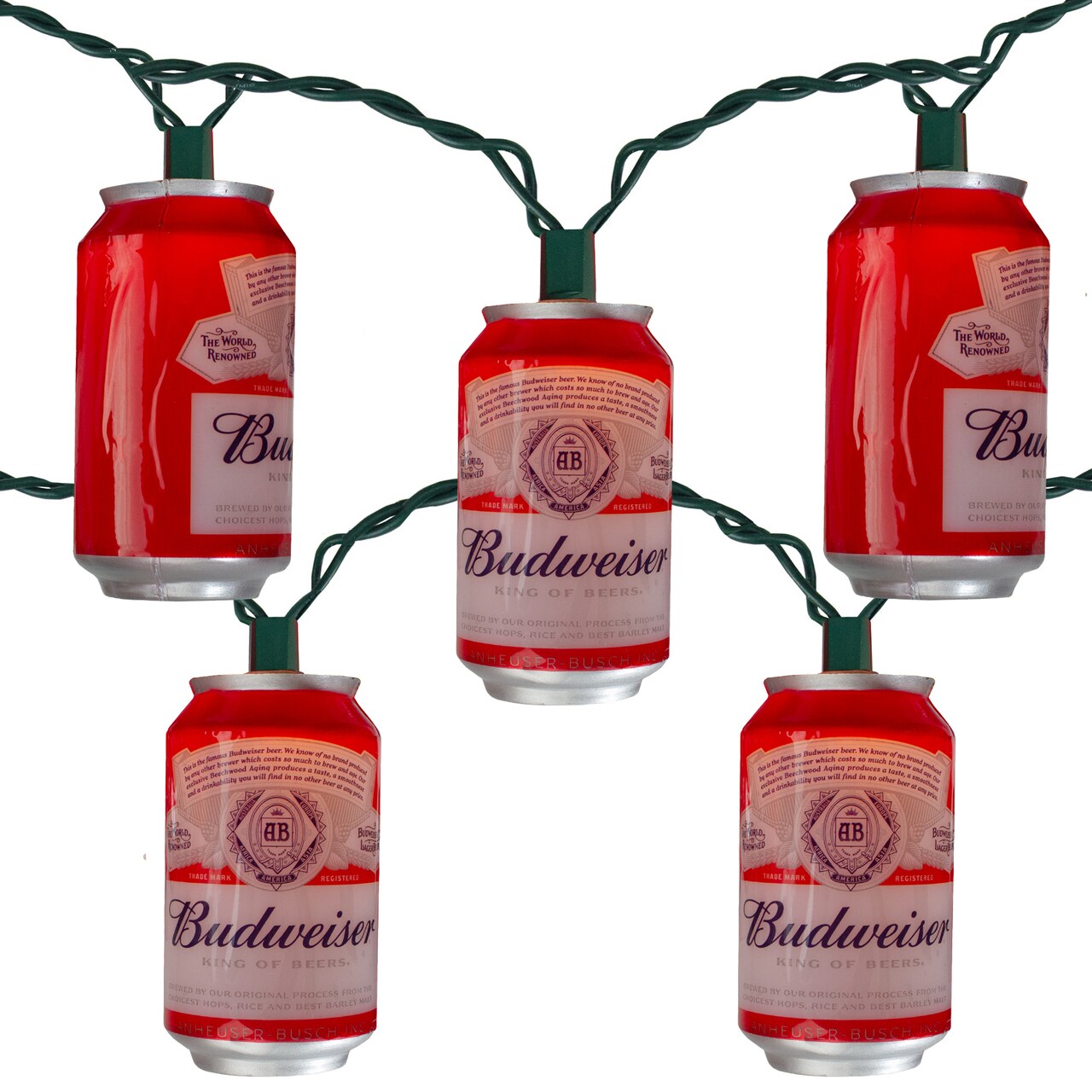 Kurt Adler Red Anheuser-Busch Budweiser Can Patio Lights - Red - 9' Green Wire - 10ct